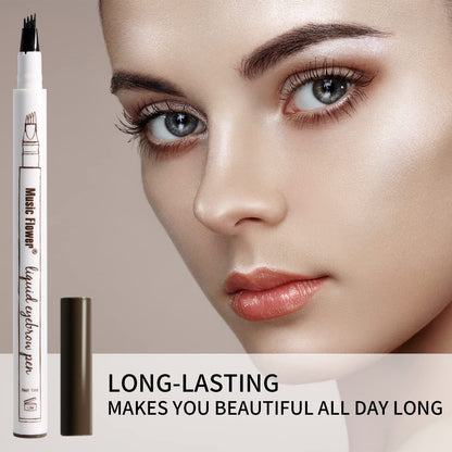 Music Flower Eyebrow Pencil, Liquid Eyebrow pen, Waterproof Brow Pen with Micro-Fork Tip, Fine Sketch Long Lasting Smudgeproof Microblading Pen - Chestnut