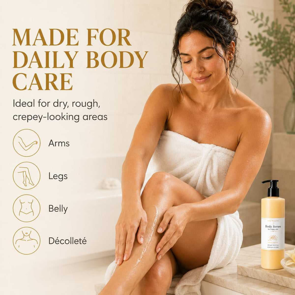MKSUVGQ Bees Body Serum for Crepey Skin, Waterless Wet Skin Body Oil with Avocado Oil, Castor Oil, Coconut Oil, Shea Butter & Beeswax, After Shower Body Moisturizer, Sweet Vanilla, 8 fl oz