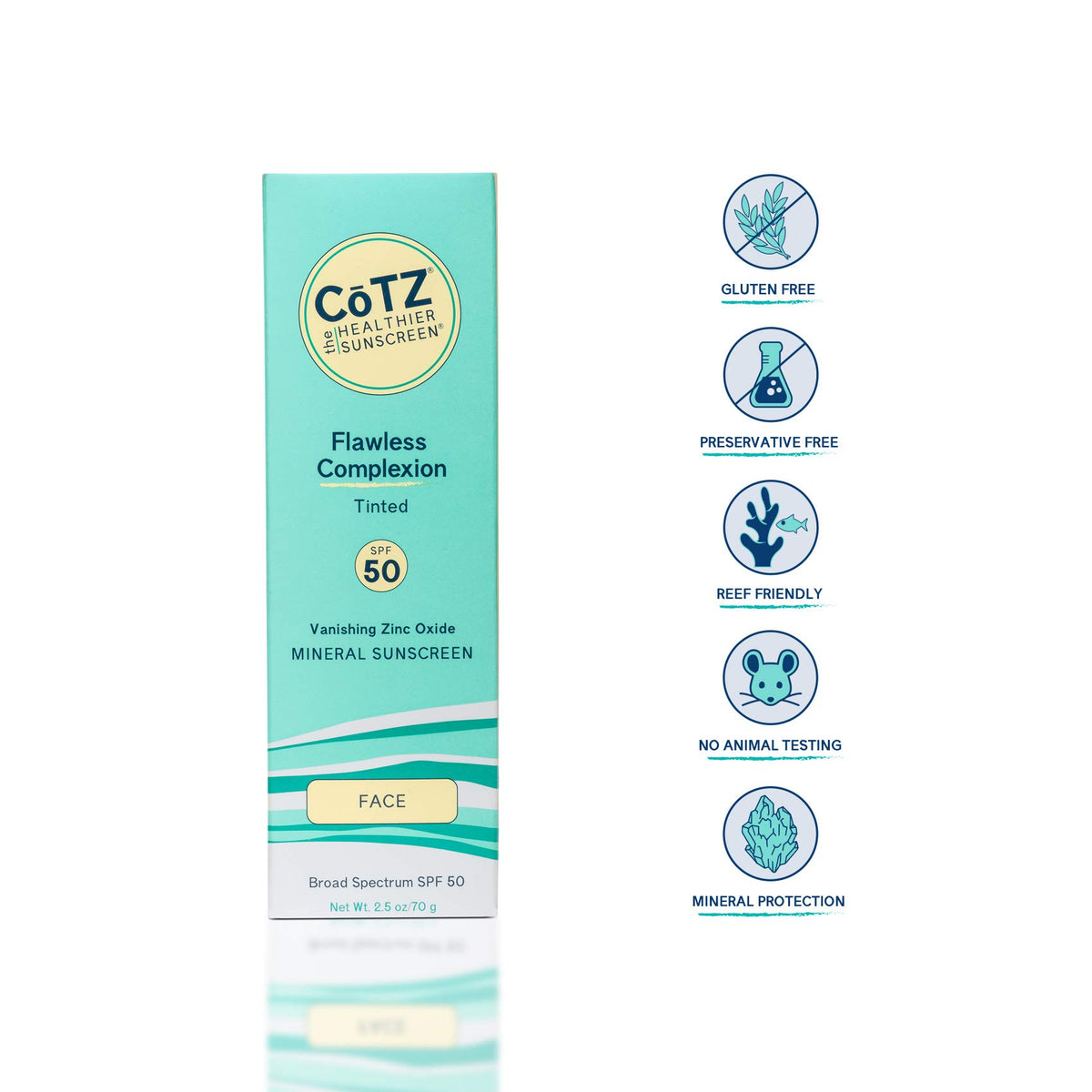 CoTZ Skincare | Flawless Complexion | Lightly Tinted | Facial Mineral Sunscreen Broad Spectrum SPF 50; 2.5 oz / 70 g