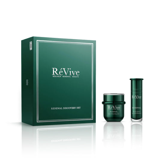 RéVive Renewal Discovery Set - Rescue Elixir Oil 5 mL / 0.17 oz and Moisturizing Night Cream 10 mL / 0.34 oz，New Customer Trial Kit to Improve Texture, Firmness & Radiance, with RVGF Technology