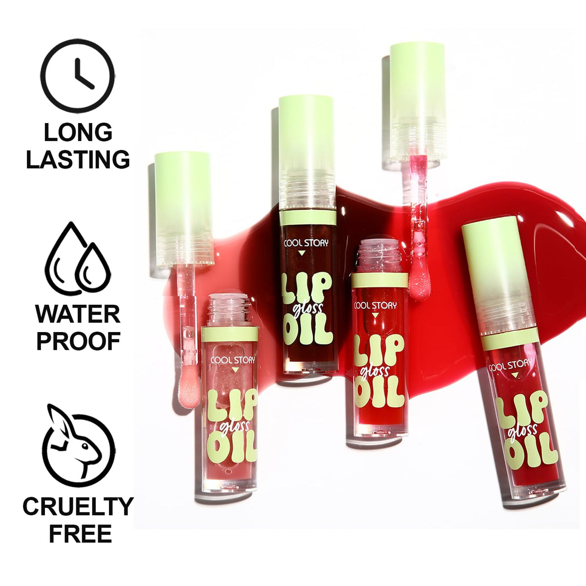 KIMIEYE 4 Pack Hydrating Glow Lip Oil Set, Moisturizing Lip Gloss, LIGHT