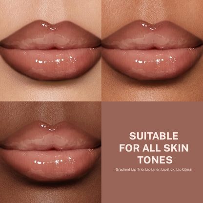 Noerrors 3Pcs Lip Combo Set, Lip Kit with Brown Plumping Lip Liner & Nourishing Lipstick & Nude Glossy Lip Gloss, Long-Lasting, Lightweight, Non-Sticky, Juicy Nude Pink Lip Contour Trio Set for Women