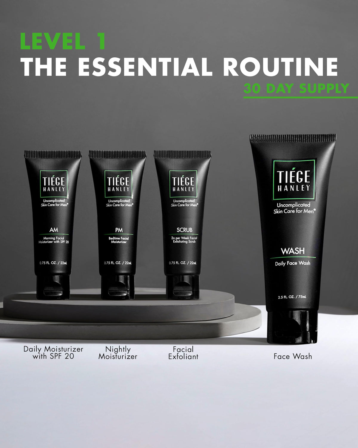 Tiege Hanley Essential Men's Skin Care Set, 30-Day, 4 Piece Kit