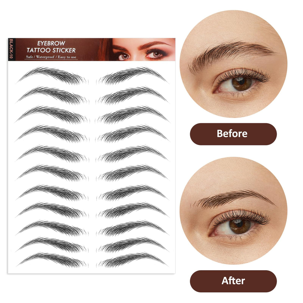 YUXIANLB 10 Sheets Waterproof Eyebrow Tattoo Fake Eyebrows Sticker 4D Hair-Like Eyebrow Tattoos Stickers Temporary Eyebrow Tattoo For Women Long-Lasting Eyebrow Christmas For Makeup Beginner(Black-10)