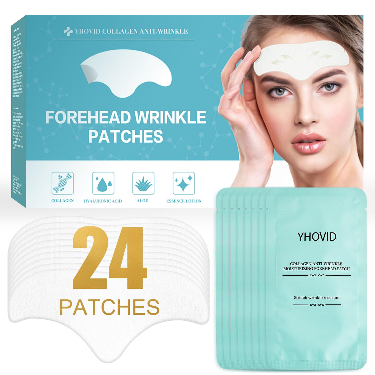 YHOVID 24 Pcs Forehead Wrinkle Patches, Forehead Patches for Wrinkles