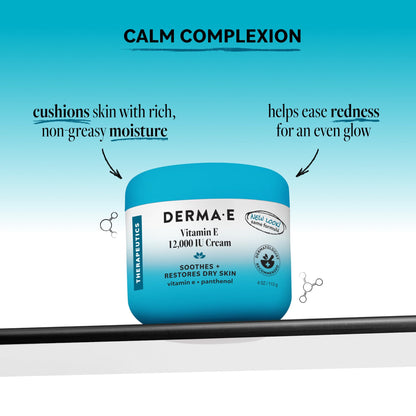 DERMA E Vitamin E Cream 12,000 IU Face Cream, 4 Oz Soothing & Protecting