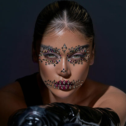 Halloween Face Jewels Temporary Tattoos – 4 Pack Day of the Death Rhinestone Skull Face Gems – Crystal Eye Glitter Stickers for Halloween Makeup, Cosplay & Horror Party Supplies (4 PCS)