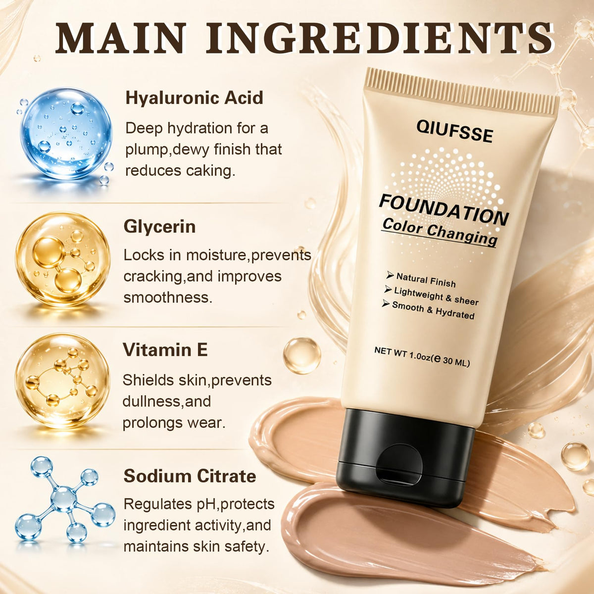 QIUFSSE Color Changing Foundation for Mature Skin,Face Makeup - 02 Medium