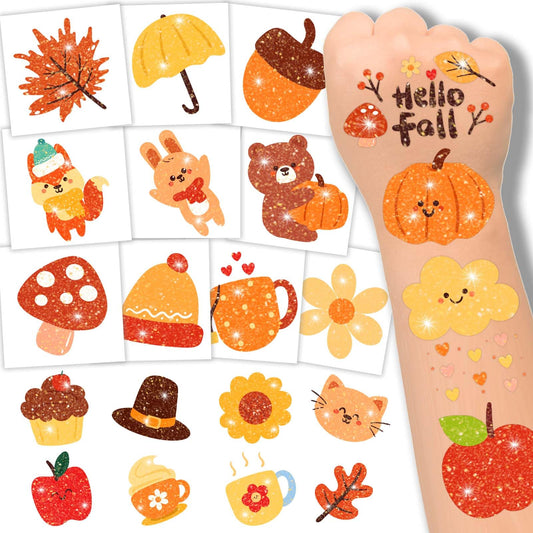 winthrop 120 Pcs Glitter Autumn Temporary Tattoos for Kids, Happy Fall