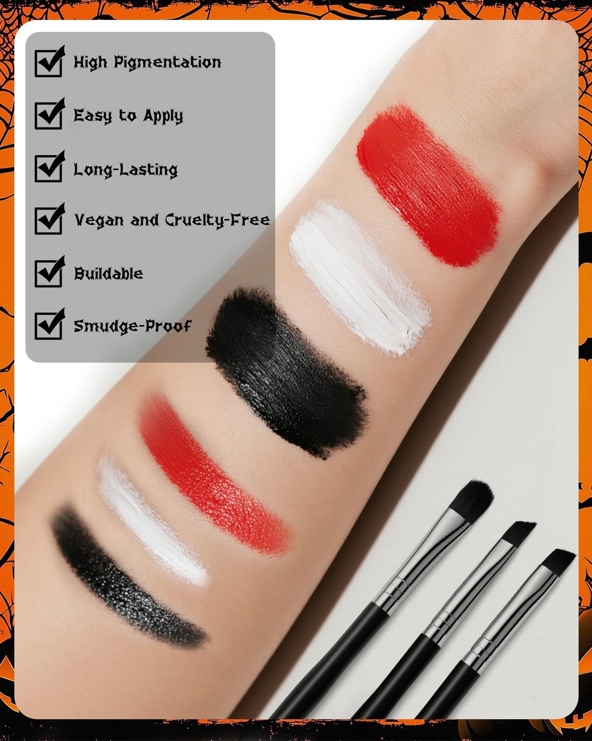 Halloween Effects Makeup Kit, 3 X 20g (0.7 oz) Red Black White Face Paint, Makeup with Tri-color Tattoo Stickers, Sponges, Brushes, Perfect for Halloween Zombie Vampire Skeleton