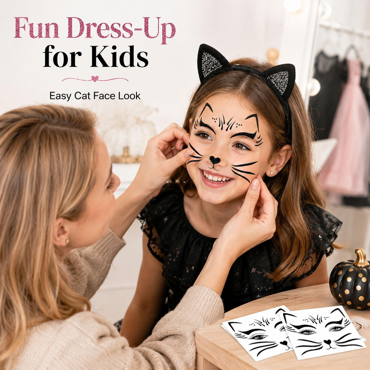 Black Glitter Cat Face Sticker for Kids Cat Face Paint Stickers