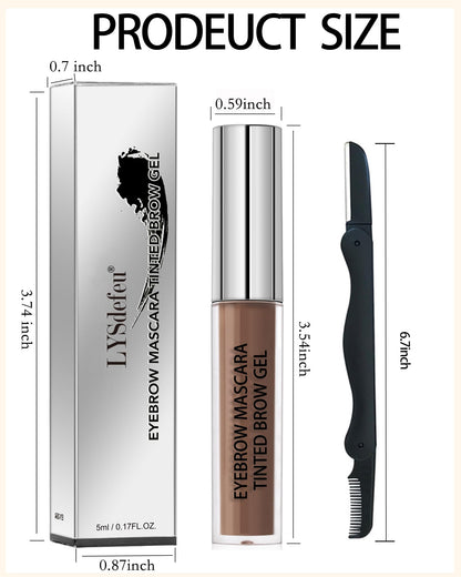Waterproof Tinted Brow Gel- Long Lasting SmudgeProof Liquid Eyebrow Makeup, Eyebrow Mascara Tinted Brow Glue, Eye Brow Filler, Volumizing Enhance Brow Mascara,With Brow Razor,Gift for Women- 03Brown