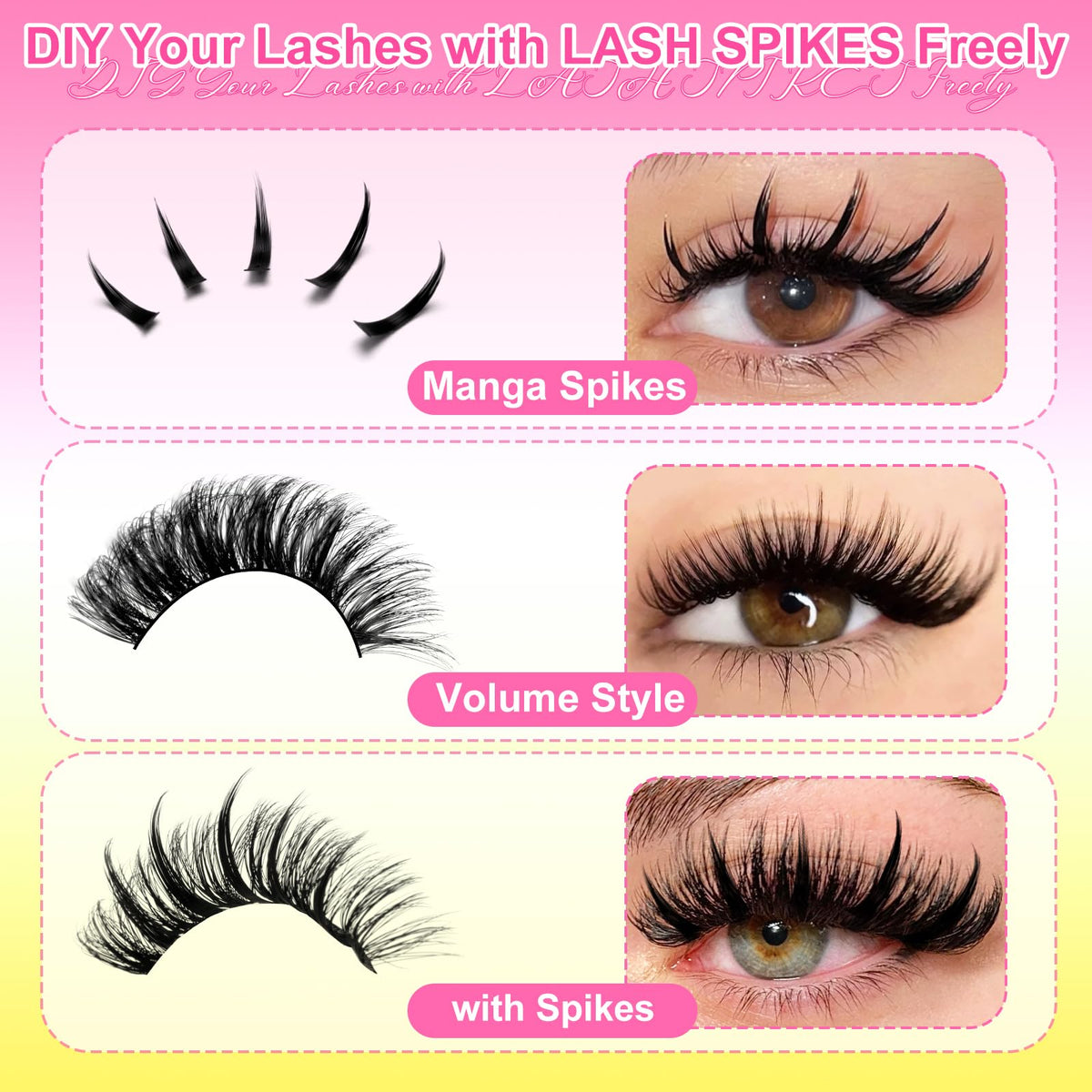 WiWiLINK Fluffy Lash Clusters Kit Wispy 452Pcs Eyelash Clusters with Spikes 50D 60D 80D 100D Manga Cluster Eyelash Extensions Kit Volume Lash Extension 10-16mm False Eyelashes Kit