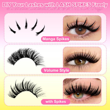WiWiLINK Fluffy Lash Clusters Kit Wispy 452Pcs Eyelash Clusters with Spikes 50D 60D 80D 100D Manga Cluster Eyelash Extensions Kit Volume Lash Extension 10-16mm False Eyelashes Kit