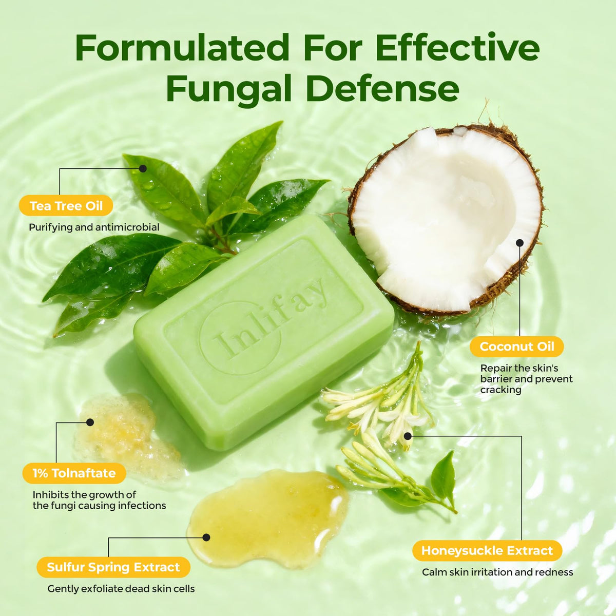 Inlifay Tolnaftate 1% Antifungal Bar Soap : Athletes Foot Ringworm Jock Itch Fast Itch Relief Tea Tree Oil Non-Greasy Anti-Fungal Bar Wash for Gym-Goers & Active Adults
