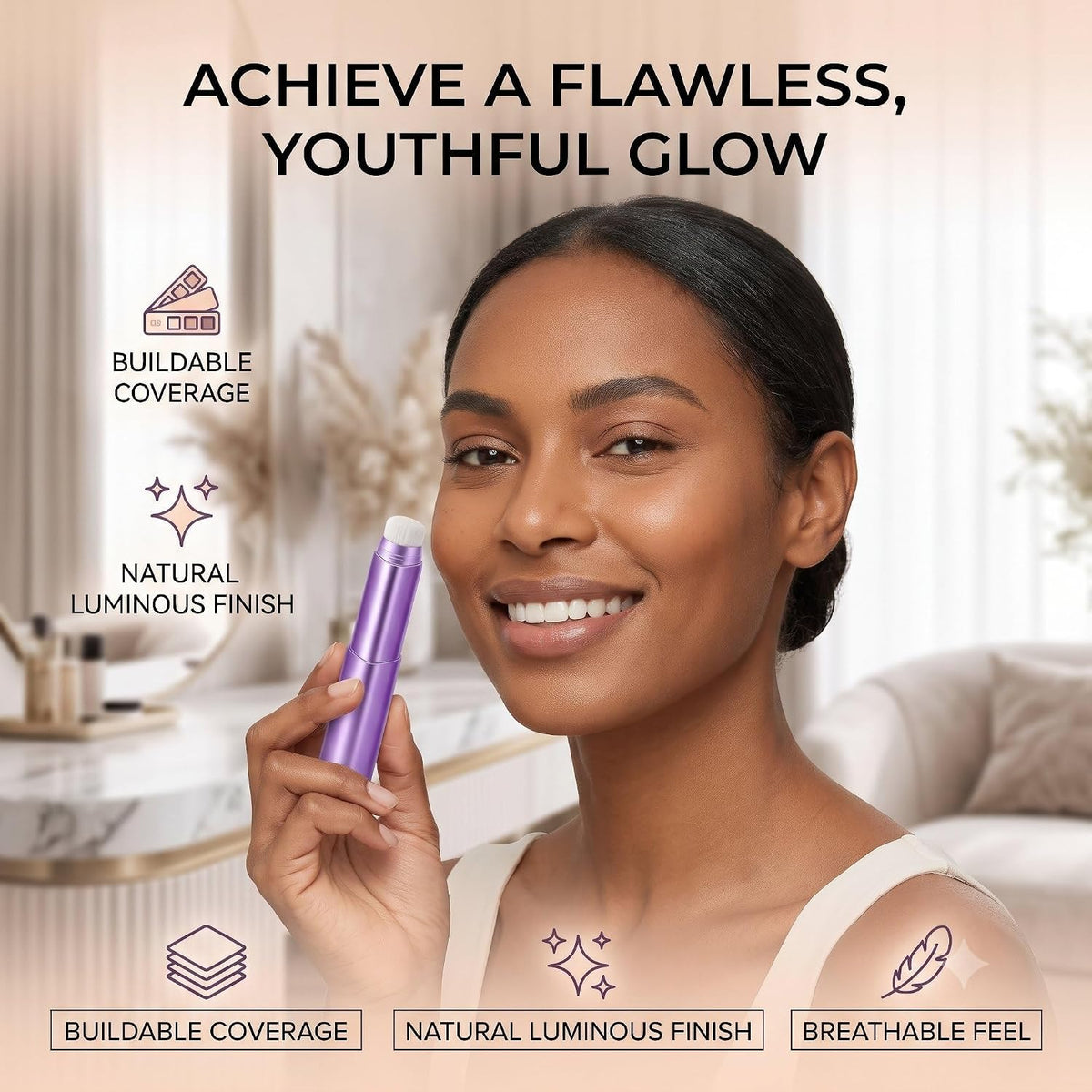Facelove 2-in-1 Color-Changing Foundation Stick with Brush, Natural