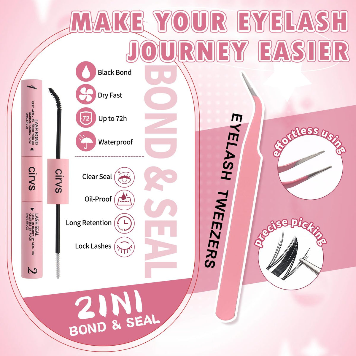 Cirvs Lash Clusters Kit，DIY Lash Extension at Home Beginner-Friendly Lashes，8-16mm with Bottom Lashes Clusters DIY Lash，Eye Lashes Natural Looking，with Bond and Seal Tweezers (Graceful kit)