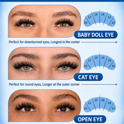 720Pcs Lash Clusters Kit Wispy Volume 30D 40D 50D 60D Cat‑Eye Doll‑Eye Look