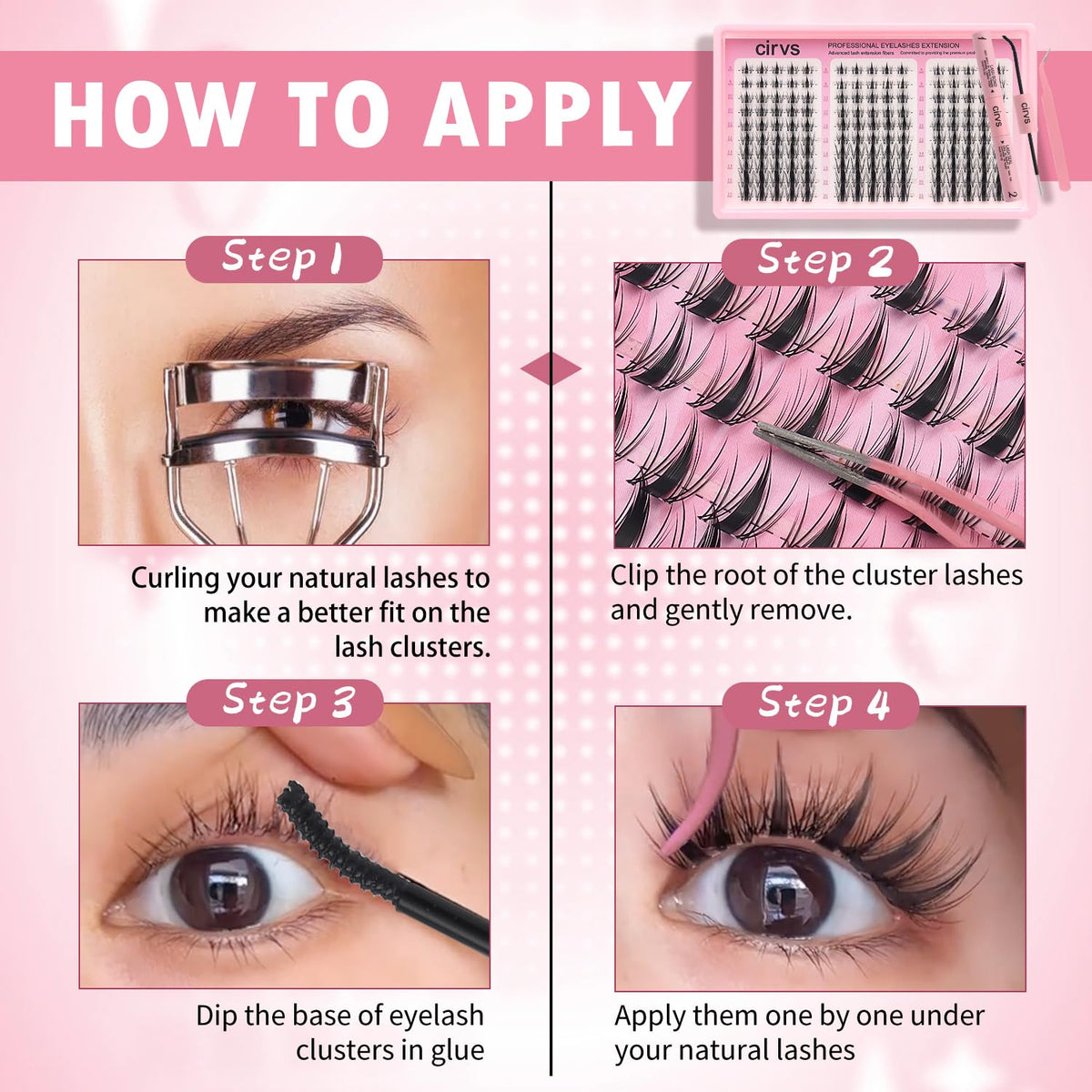 Cirvs Lash Clusters Kit，DIY Lash Extension at Home Beginner-Friendly Lashes，8-16mm with Bottom Lashes Clusters DIY Lash，Eye Lashes Natural Looking，with Bond and Seal Tweezers (Graceful kit)