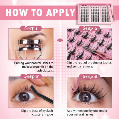Cirvs Lash Clusters Kit，DIY Lash Extension at Home Beginner-Friendly Lashes，8-16mm with Bottom Lashes Clusters DIY Lash，Eye Lashes Natural Looking，with Bond and Seal Tweezers (Graceful kit)
