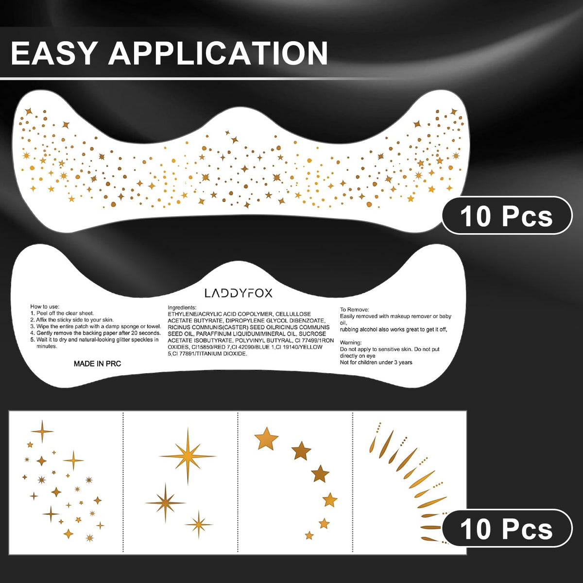 50Pcs Gold Temporary Glitter Freckles Face Tattoos, Renaissance Accessories