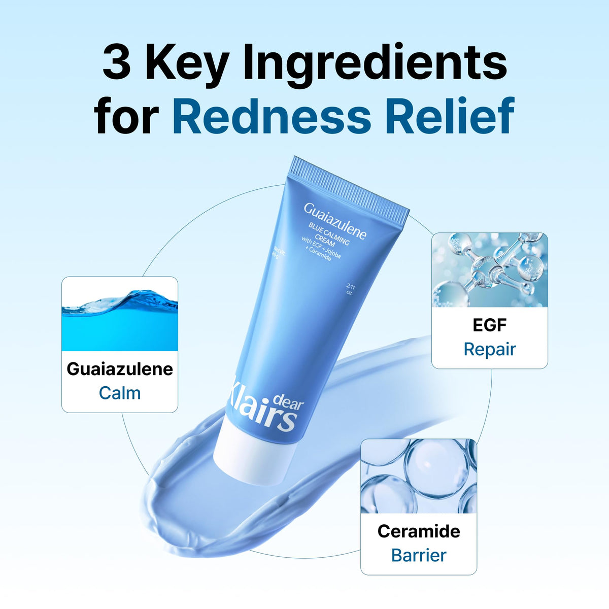 DearKlairs Blue Calming Cream - Face Moisturizer for Redness Relief, 2.11oz