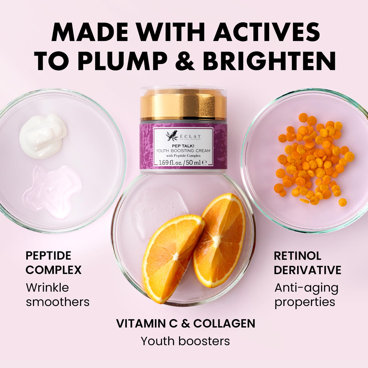 Eclat Skincare Anti Aging Face Cream - Face Moisturizer with Collagen Peptides, Hyaluronic Acid, & Vitamins C+E - Improves Fine Lines and Wrinkles - Day Cream for Women Anti Aging 50 ml