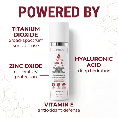 Healthy Skin Lab Protect Tinted Moisturizer SPF 50, Sheer Universal Tint, Lightweight Hydrating Mineral Sunscreen for Face, Hyaluronic Acid, Broad-Spectrum Daily SPF, Dermatologist-Tested, 1.8 oz