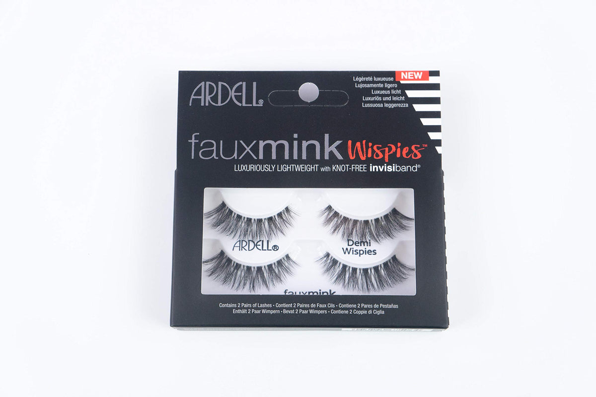 Ardell Faux Mink Demi Wispies - Lightweight Volumizing Strip Lashes, Natural-Looking False Eyelashes, Knot-Free with Invisiband, Black, 2 Pairs