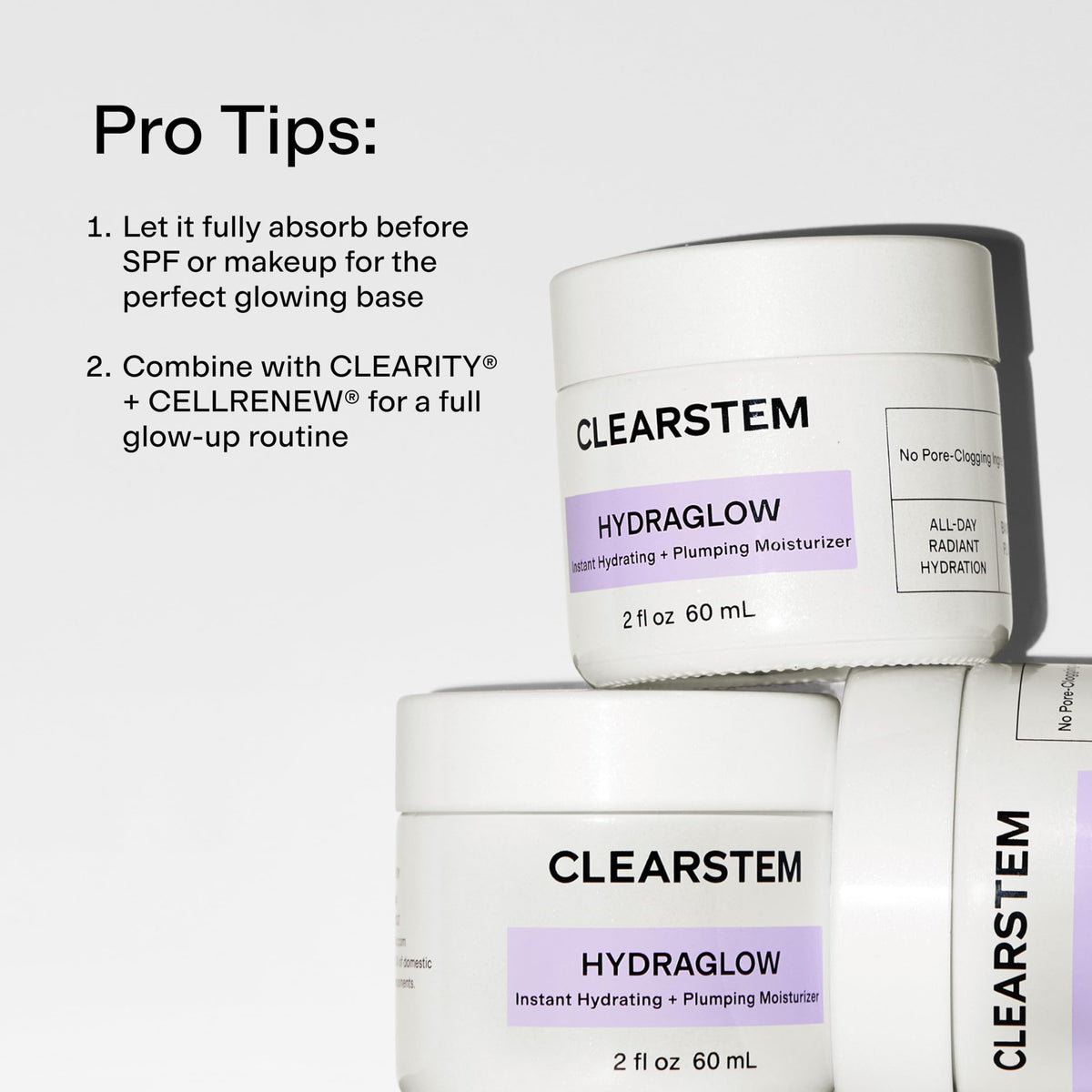 CLEARSTEM - HYDRAGLOW Stem Cell Moisturizer - Bakuchiol + Squalene - Youthful Skin Face Moisturizer - All Skin Types - Facial Skin Care Products - Gluten Free, Cruelty Free - 2 fl oz / 60ml