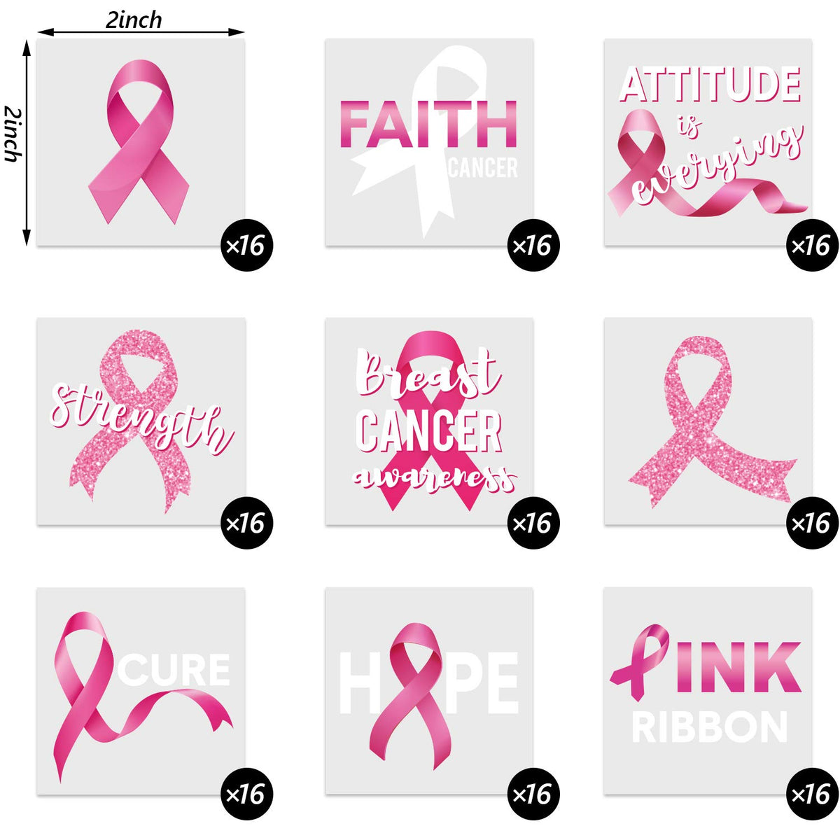 Zonon 144 Pcs Pink Ribbon Tattoos, Breast Cancer Awareness Temporary