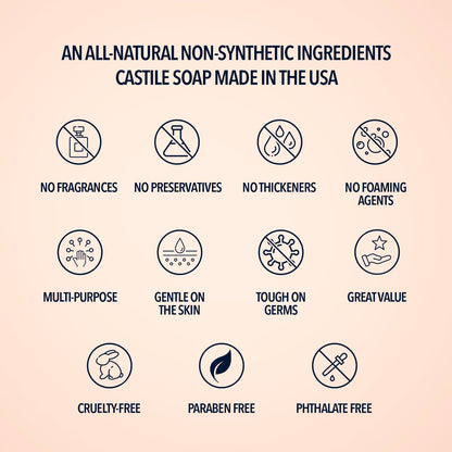 La Almona Pure Castile Liquid Soap, Unscented, 1 Gallon
