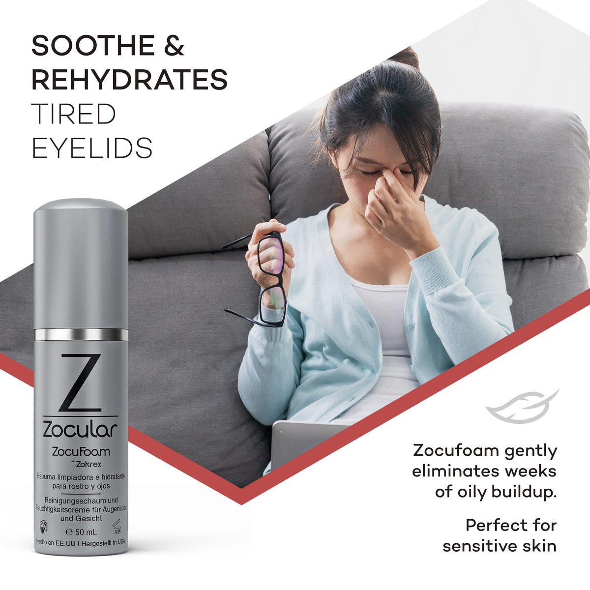 Zocular ZocuFoam Foaming Eyelid Cleansing Foam, Gentle pH-Balanced, 50 mL