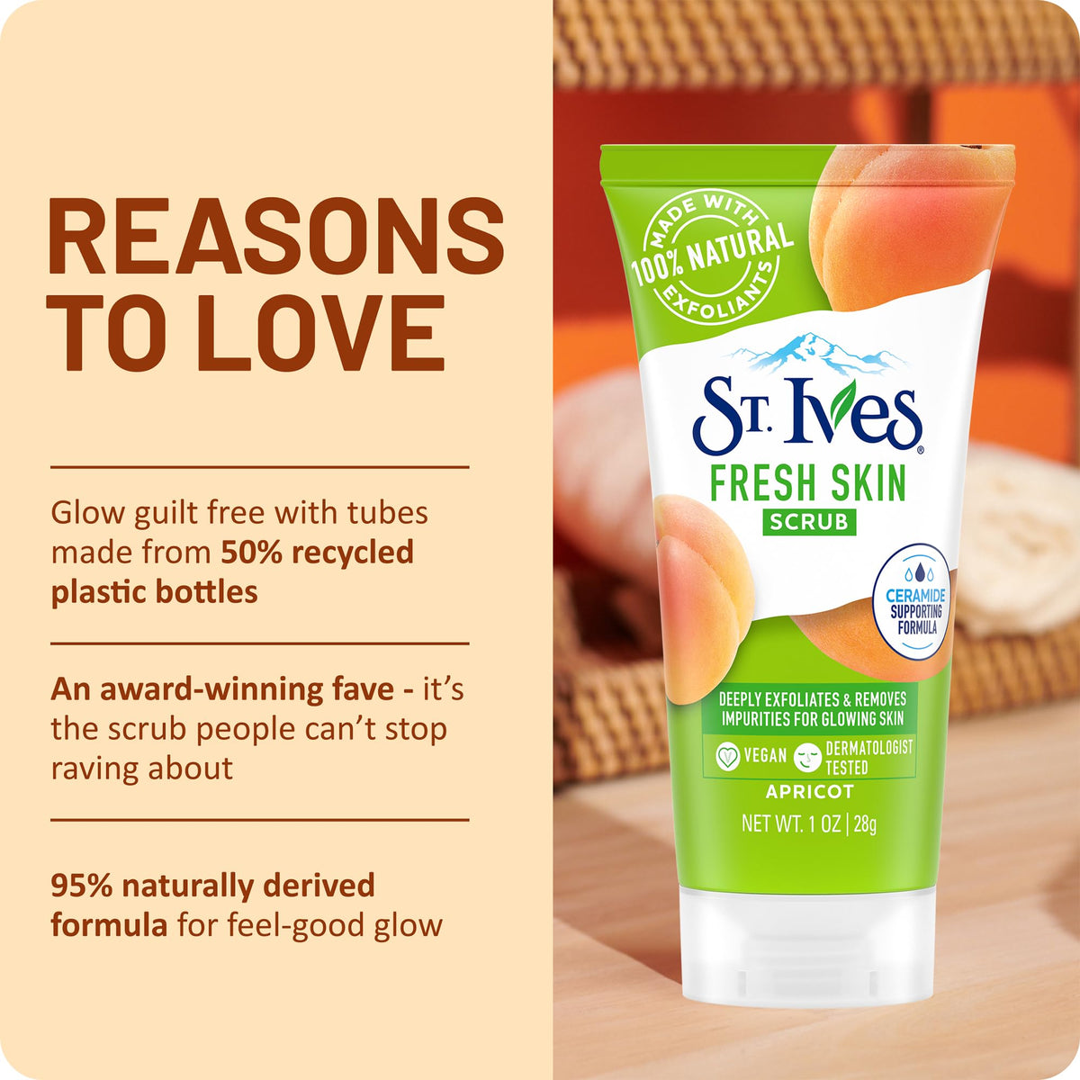 St. Ives Apricot Scrub Exfoliant, Travel-Size – Fresh Skin Exfoliating Apricot Facial Scrub, 1 Oz