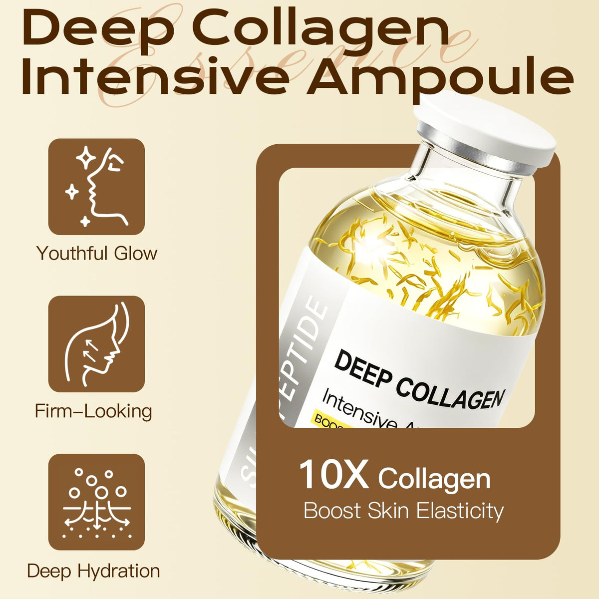Deep Collagen Serum Silk Peptide Ampoule, Copper Peptides, Intensive Hydrating Skin Care Facial Serum for Boost Skin Elasticity, Anti-Aging, Instant Face Lift for All Skin Types (1.69Fl Oz / 50ML)