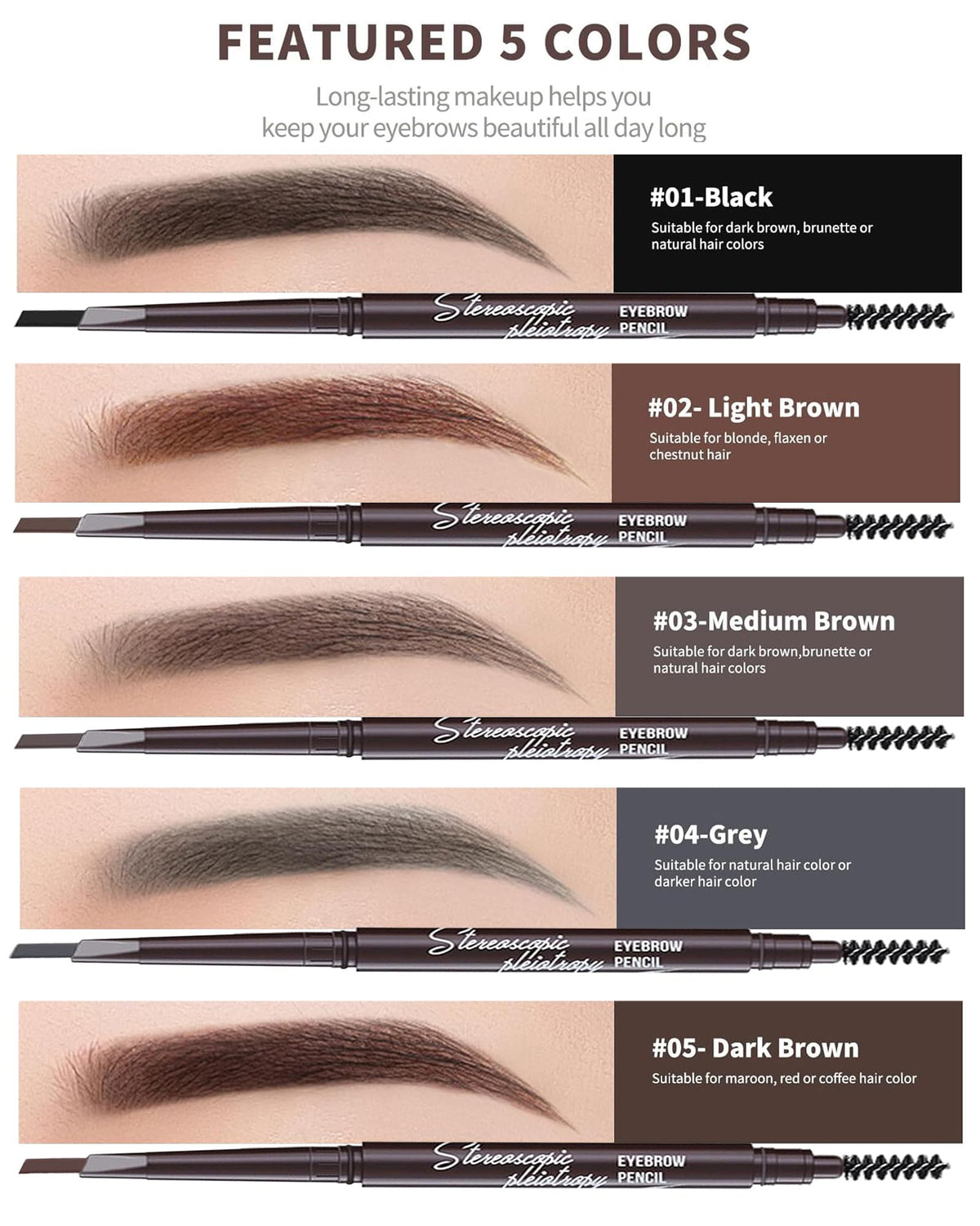 Berinist 6 Pack Dark Brown Waterproof Eyebrow Pencils for Women