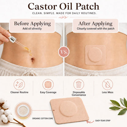 Prgislew 50Pcs Castor Oil Patches, Organic Cotton Castor Oil Pack Wrap Disposable Self-Adhesive Belly Button Patch Cover for Castor Oil, Mess-Free Anti Leakage No Wash Castor Oil Packs for Stomach