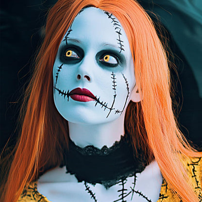 Paminify 4 Pcs Sally Makeup Kit,Corpse Bride SFX Halloween Baby Blue ,Water Activated Face Paint Makeup Kit,Sally Face Costume Women Cosplay,Light Blue Body Paint+Eyeliner+Lipstick+Sponge