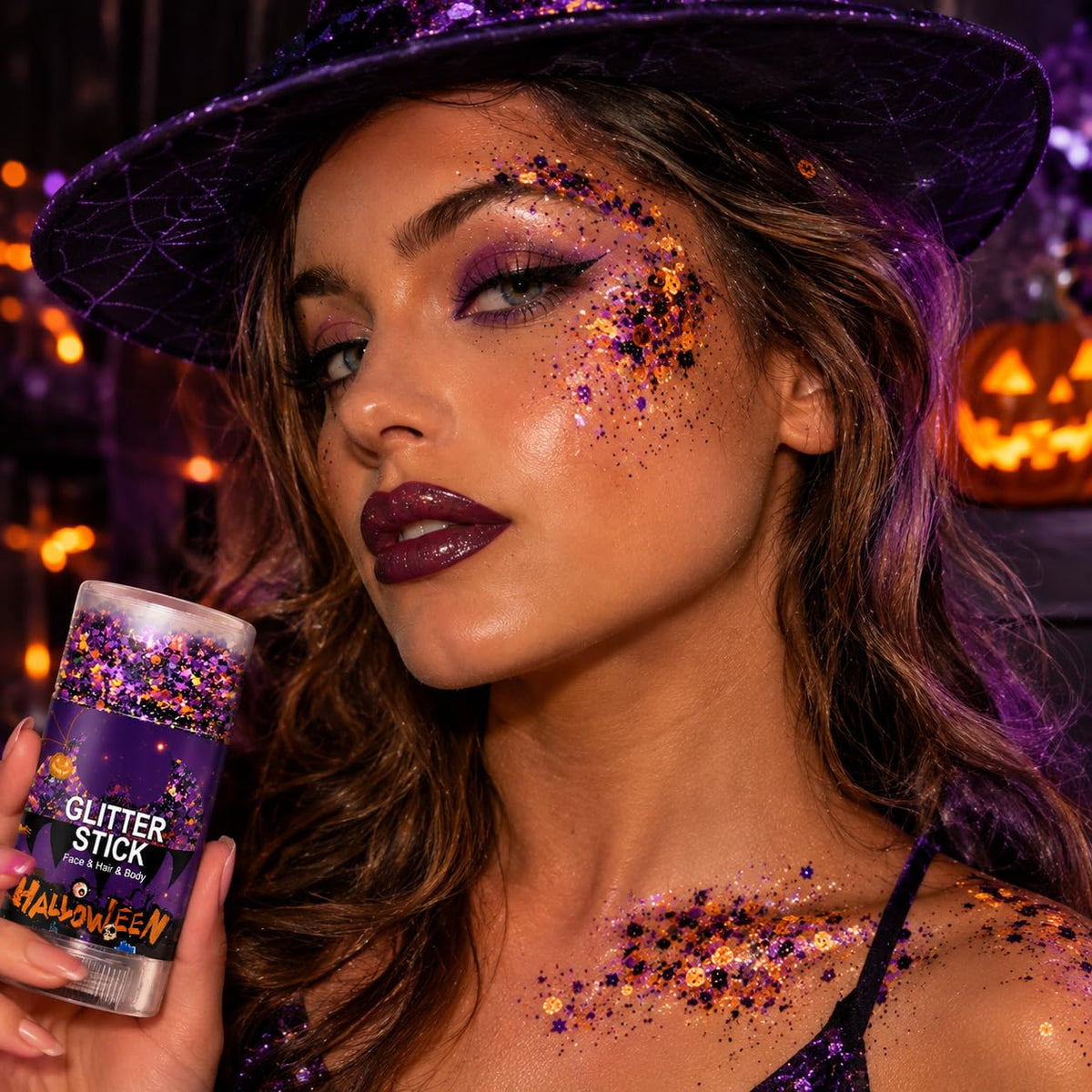 Halloween Body Glitter Stick, Black Orange Purple Sequin Hair Glitter Gel