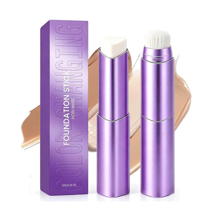 Face Color Love Changing Foundation Stick, 2-in-1 Foundation Stick with Built-In Brush, Moisturizing Long Lasting Makeup for Deep Skin Tone, Smooth Finish, Buildable Coverage, Natural Finish