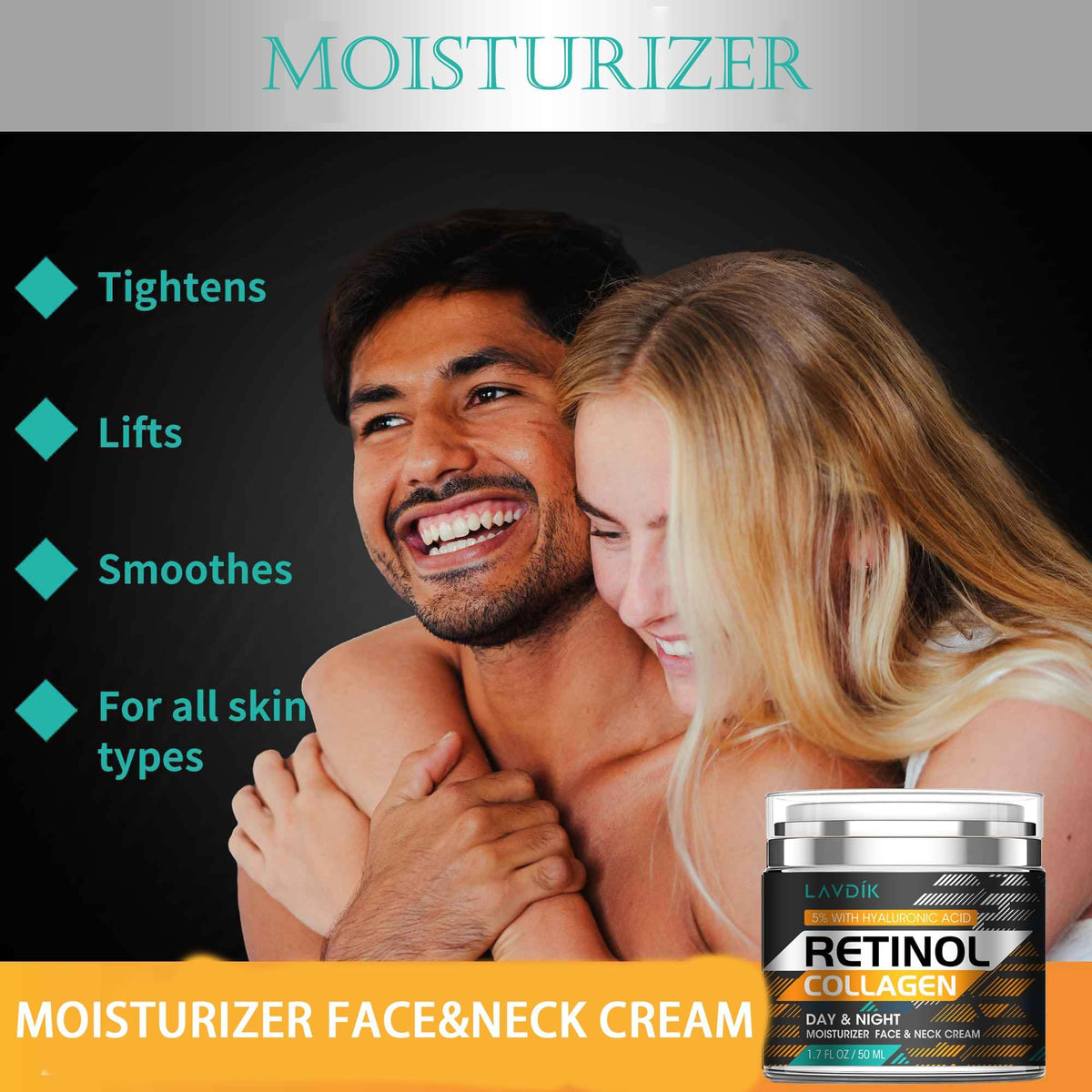 Retinol Cream for Face with Hyaluronic Acid, Moisturizer Anti Aging Collagen Cream for Women and Men, Reduce Wrinkles, Fine Lines, Day and Night,1.7 Fl Oz