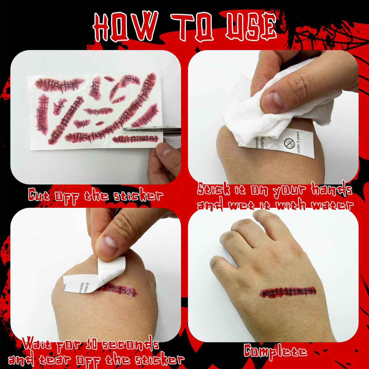 25 Sheets Fake Scar Temporary Tattoos Bloody Halloween Makeup Stickers