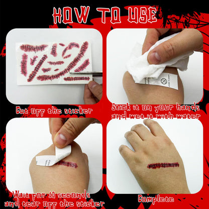 25 Sheets Fake Scar Temporary Tattoos Bloody Halloween Makeup Stickers