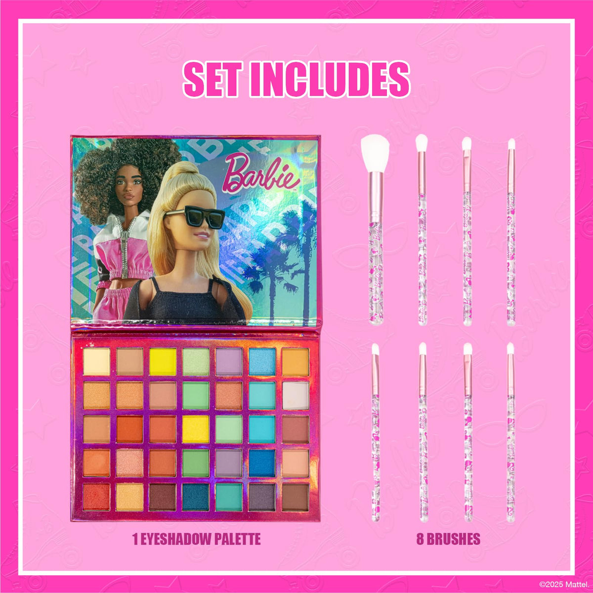 Barbie 35-Well Shadow Palette with 8 Brushes, Ages 8+
