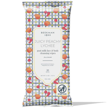 Beekman 1802 Goat Milk Face Wipes, Juicy Peachy Lychee, 30 Count
