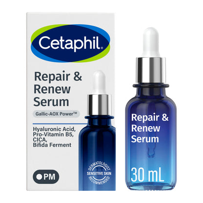 Cetaphil Repair & Renew Night Face Serum, Sensitive Skin, Vitamin E, 1oz