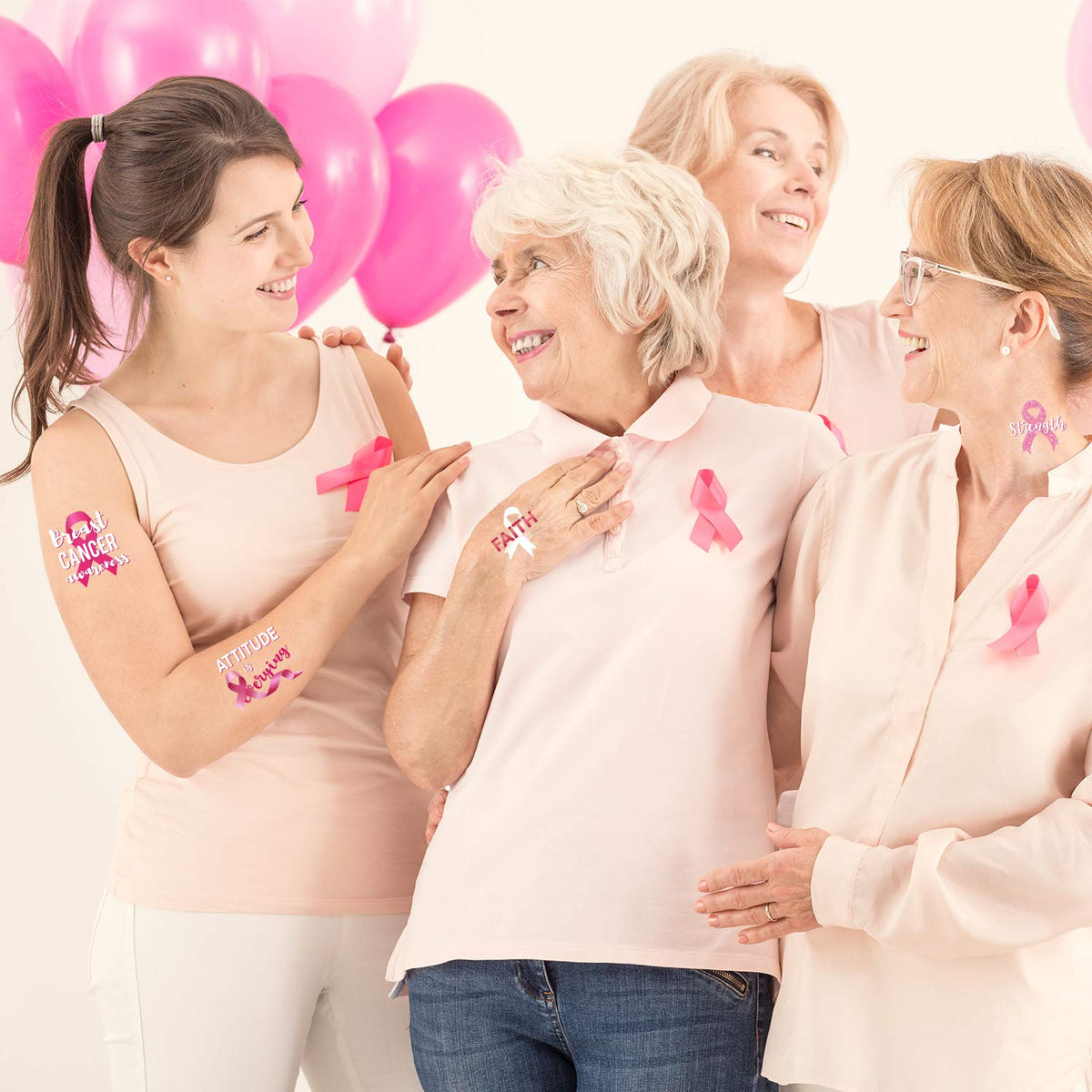 Zonon 144 Pcs Pink Ribbon Tattoos, Breast Cancer Awareness Temporary