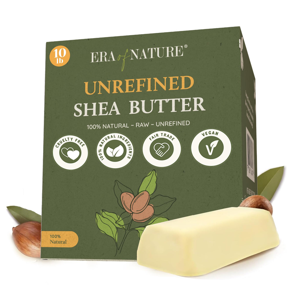 era of nature Organic Unrefined Raw African Ivory White Shea Butter 16oz - Moisturizing Raw Shea Butter Bar for Skin & Hair, DIY Lip Balm Base, Cream, Soap & Lotion Making Supplies Kit, Skincare