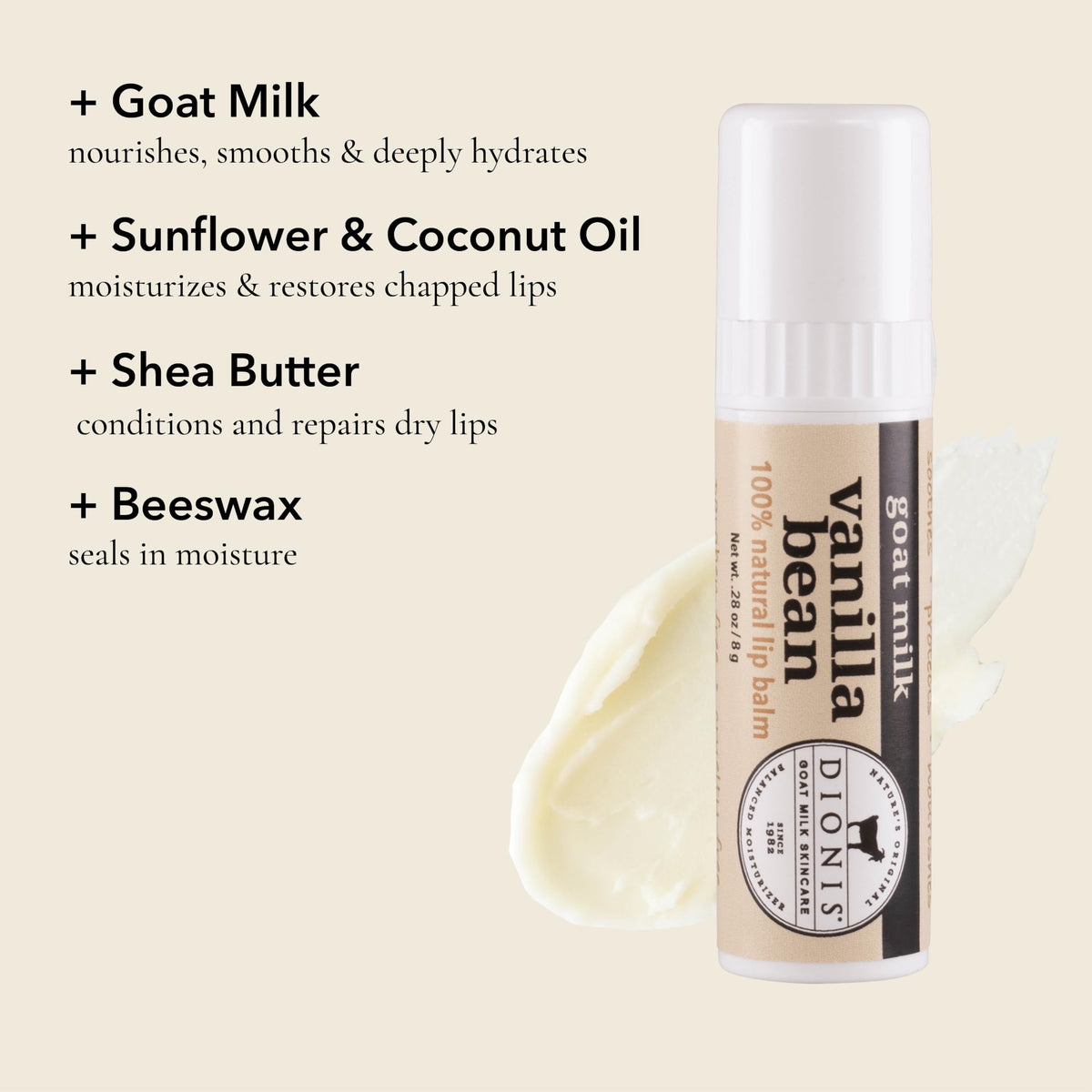 Dionis Goat Milk Jumbo Lip Balm for Dry Chapped Lips, Vanilla Bean, 3 Pack