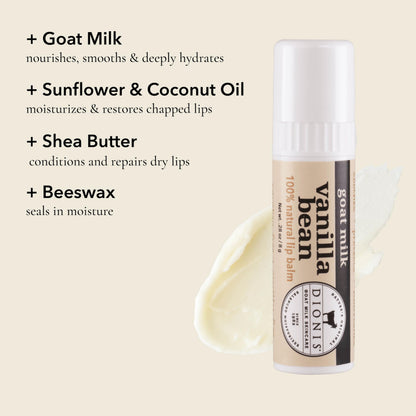 Dionis Goat Milk Jumbo Lip Balm for Dry Chapped Lips, Vanilla Bean, 3 Pack